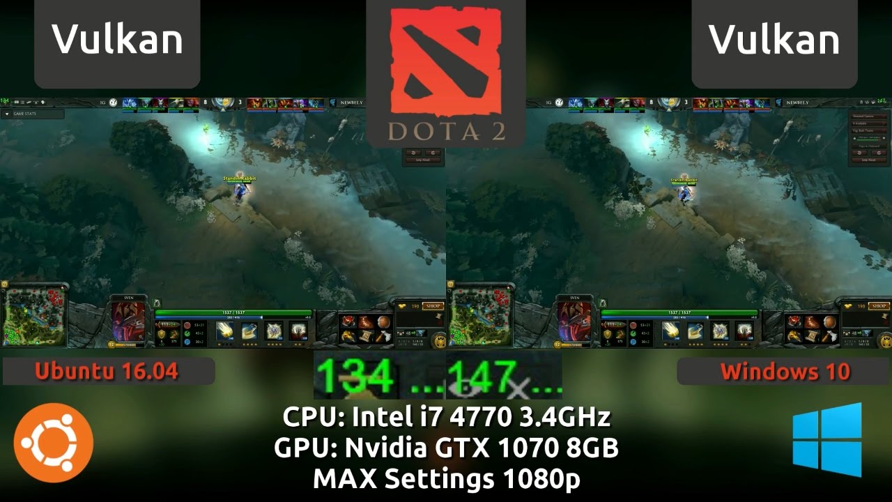 Ubuntu 16.04 VS Windows 10 : Dota 2 Benchmark on a GTX 1070 (includes Vulkan)