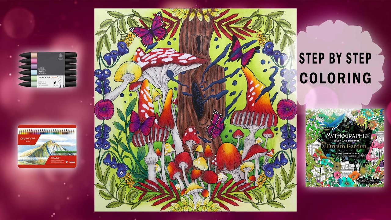 Mythographic Dream Garden by Fabiana Attanasio 🍄 Coloring with Caran d'Ache Pablo 🦋 Color Along
