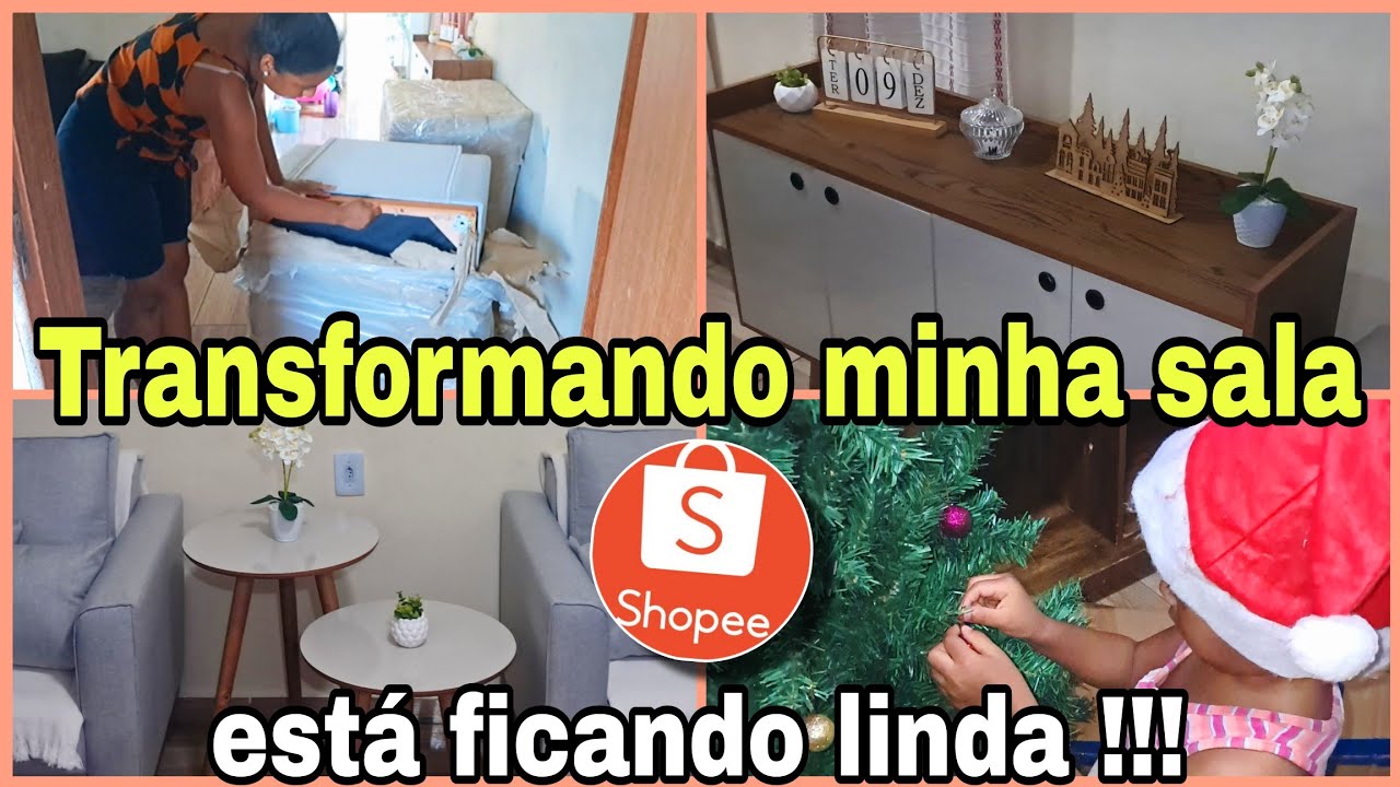 Transformei minha sala pequena com itens da shopee , móveis e decoração ✨️ + montamos nossa árvore🎄🥰
