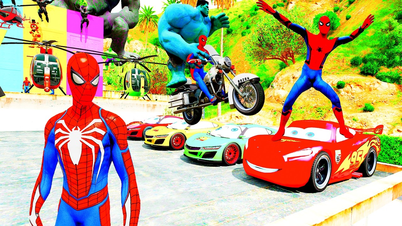 Ô Tô Siêu Nhân Người Nhện Chạy Xe Cùng Siêu Anh Hùng! Superhero Racing Cars|| người nhện đua xe