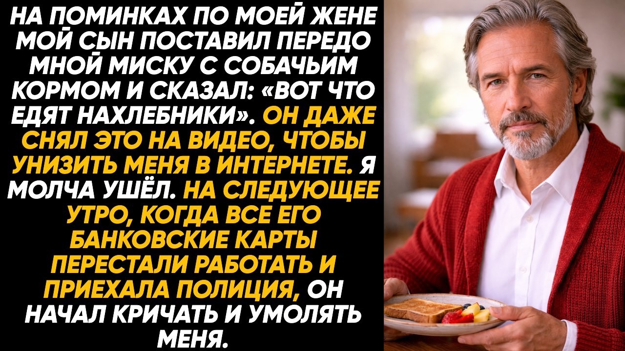 На поминках жены сын сунул мне собачий корм: «Так едят нахлебники, старик». Я не промолчал. В ответ.