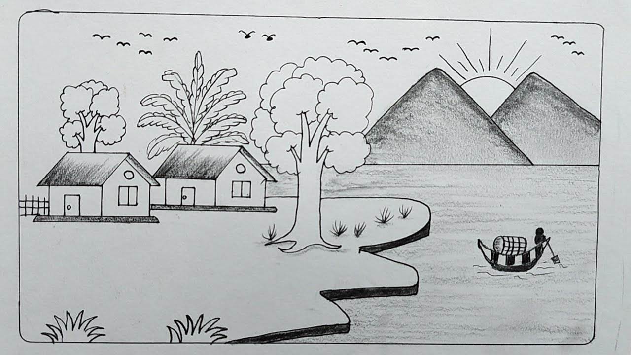 Scenery drawing easy and beautiful/ prakrutik drishya kaise banaen/ how to make a beautiful scenery 