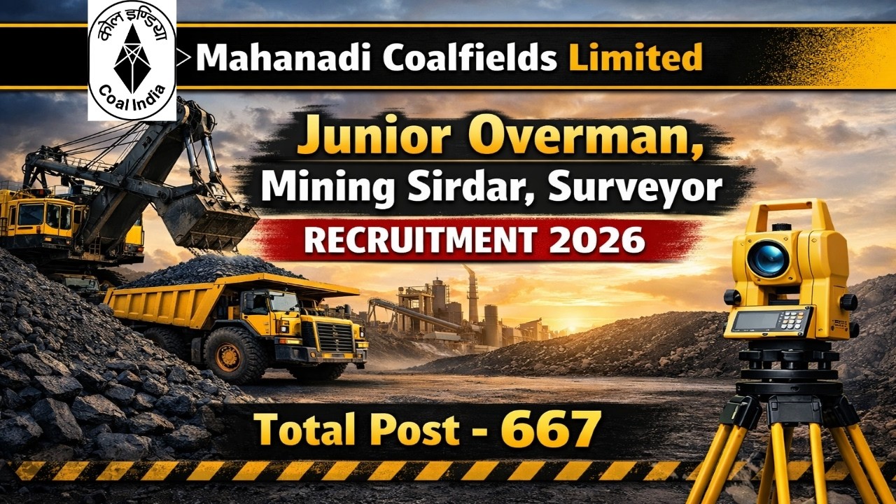Mahanadi Coalfields Limited Junior Overman, Mining Sirdar, Surveyor Recruitment 2026.