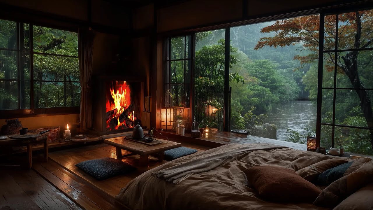 Rain & Fireplace Sounds for Deep Sleep – Relieve Stress, Ease Insomnia, and Calm the Mind