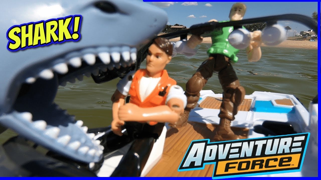 Shark Week Pretend Play Adventure Force Jeep & RC Boat VS Great White Shark  w/ Megalodon