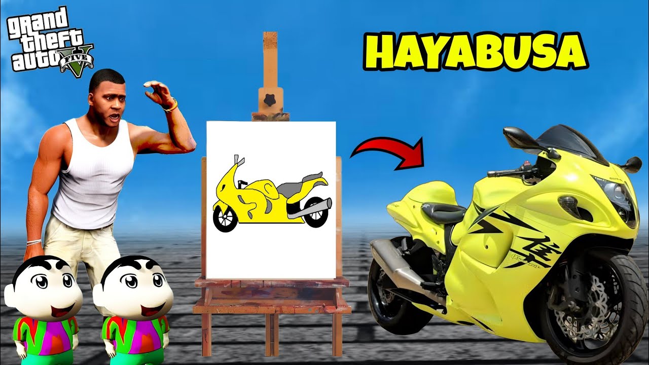 GTA 5 : FRANKLIN, SHINCHAN AND PINCHAN DRAW SUZUKI HAYABUSA 😯 WITH HELP OF MAGICAL PAINTING (PART 5)