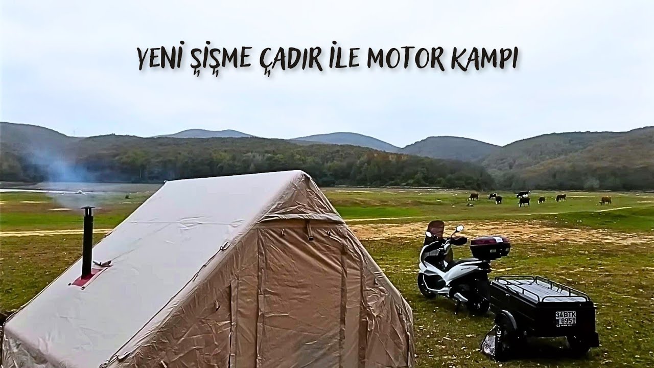 YENİ ŞİŞME ÇADIR İLE SOBALI SICAK KAMP |MOTOR KAMP [Winter camping with inflatable tent]