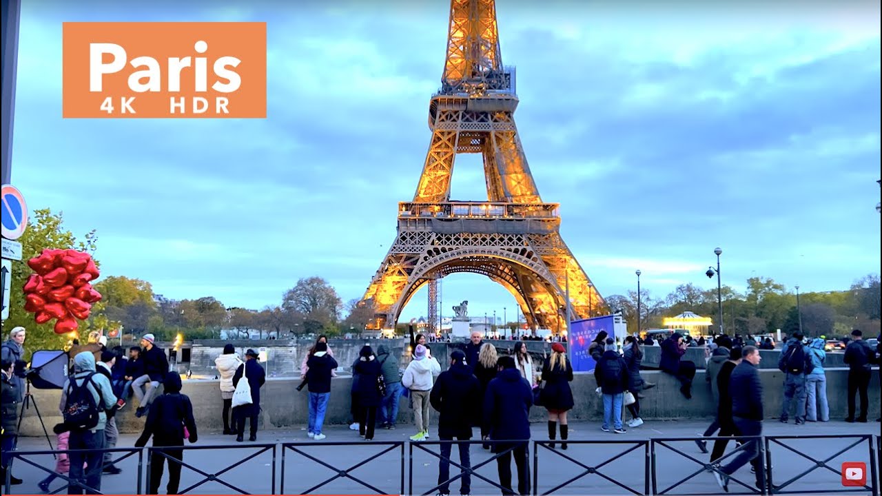 Paris France, Walking in Paris at dusk, Christmas in Paris - 4K HDR 60 fps - HDR Walking