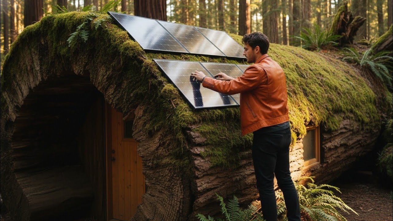 Carving a Complete Modern Apartment Inside a Giant Fallen Redwood Log – Silent Survival Mastery!