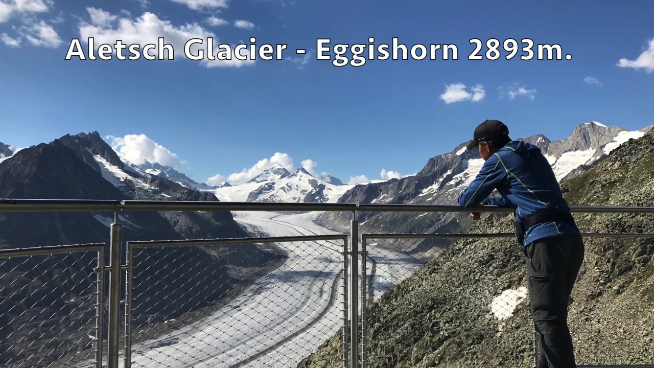 Aletsch Glacier Switzerland in 4k.  Fiesheralp - Marjelensee - Eggishorn (viewpoint).