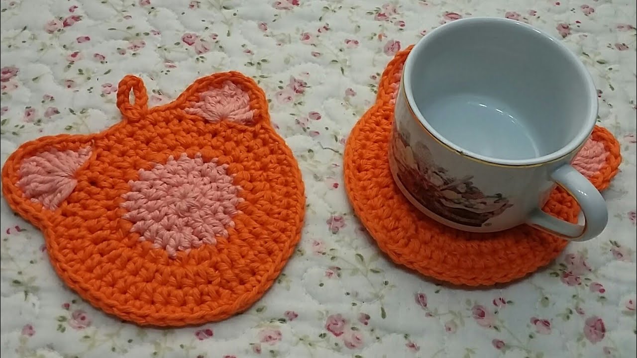 👊# Porta Copo Gatinha - Pink Artes Croche by Rosana Recchia