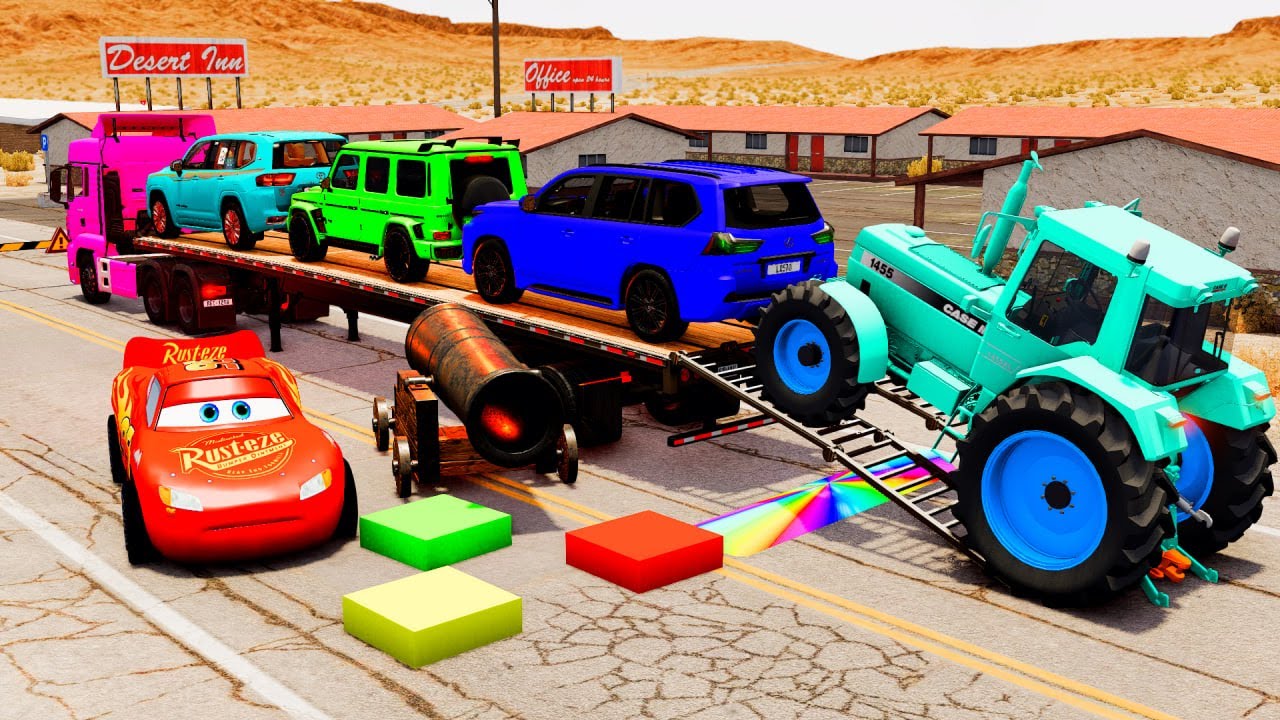 Flatbed Truck McQueen | Transportation with Truck - Pothole vs Car #70 | BeamNG.Drive Gameplay