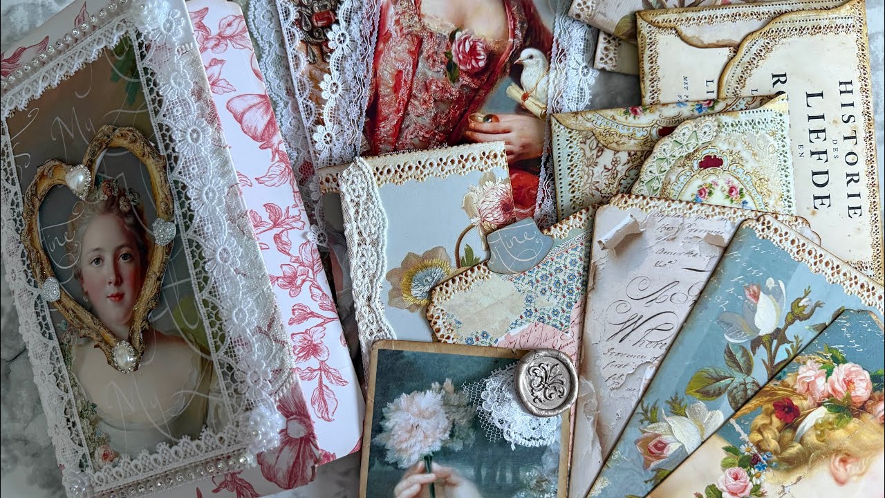 Pink Bow Rococo ephemera folder! Weekend Crafting with The Vintage Paper Girl! Craft & Chat!