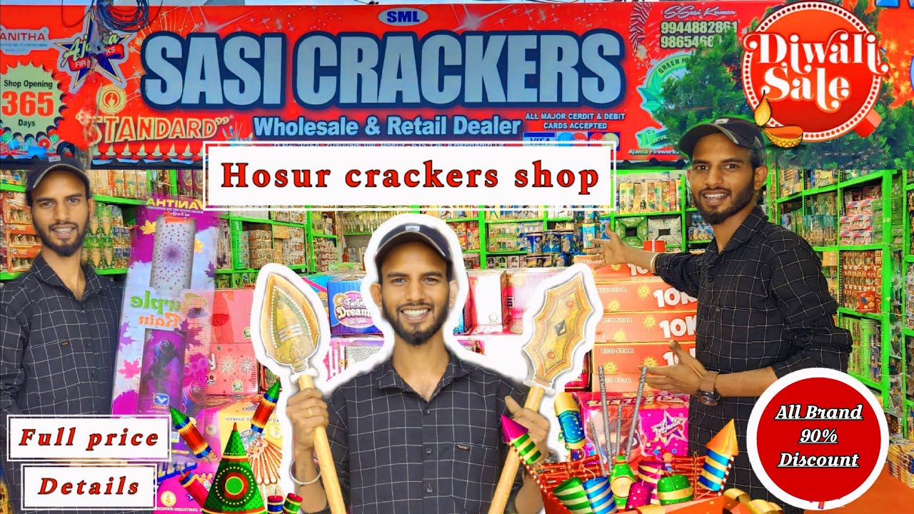 Hosur cracker shop 2025 | sasi crackers Full price | karnataka border pattaki 90+ discount  