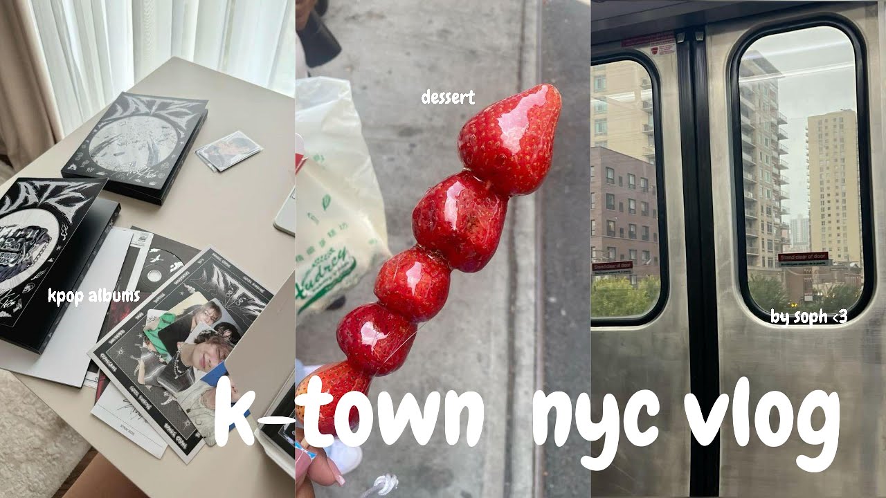 k-town nyc vlog ⋆.ೃ࿔*:･ 💌 kpop albums, shopping, trying tanghulu