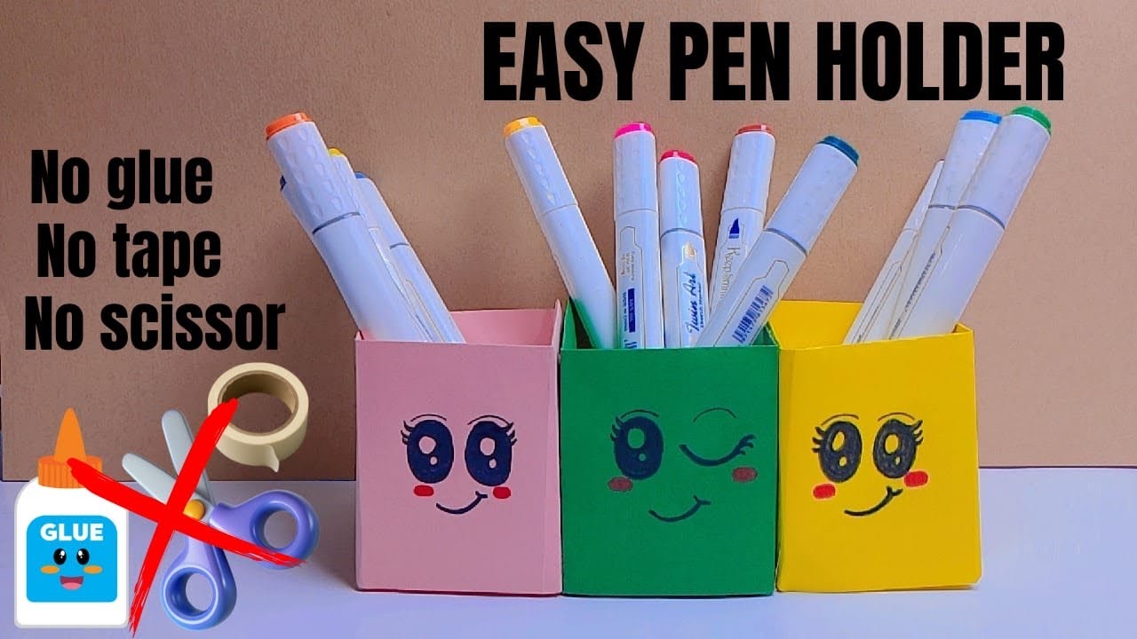 Easy Pen Holder DIY 😍 | No Glue, No Tape, No Scissors Challenge! 