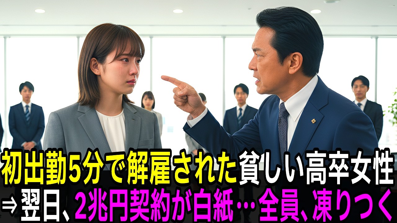 初出勤5分で解雇された貧しい高卒女性。助けた老婆の正体は…⇒翌日、2兆円契約が解除【感動する話】【スカッとする話】
