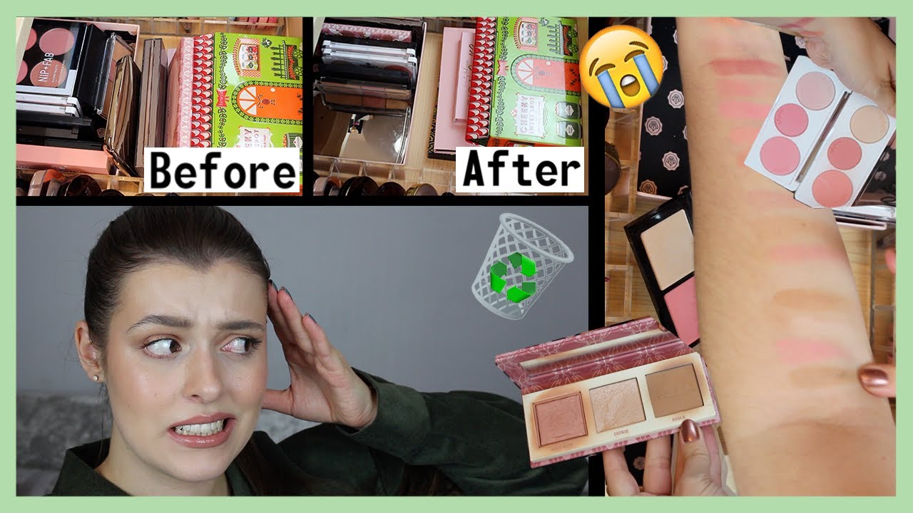 FACE PALETTE DECLUTTER! Swatches, Collection, Organisation | Makeup with Meg