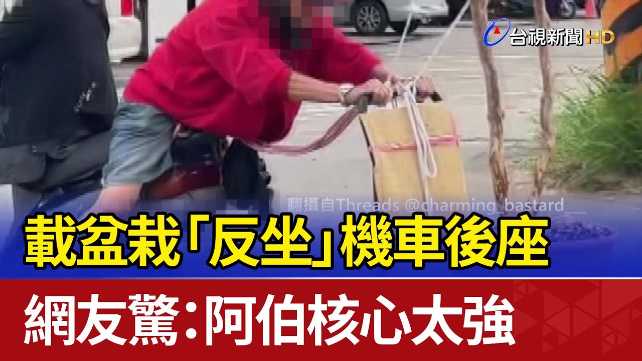 載盆栽「反坐」機車後座 網友驚：阿伯核心太強