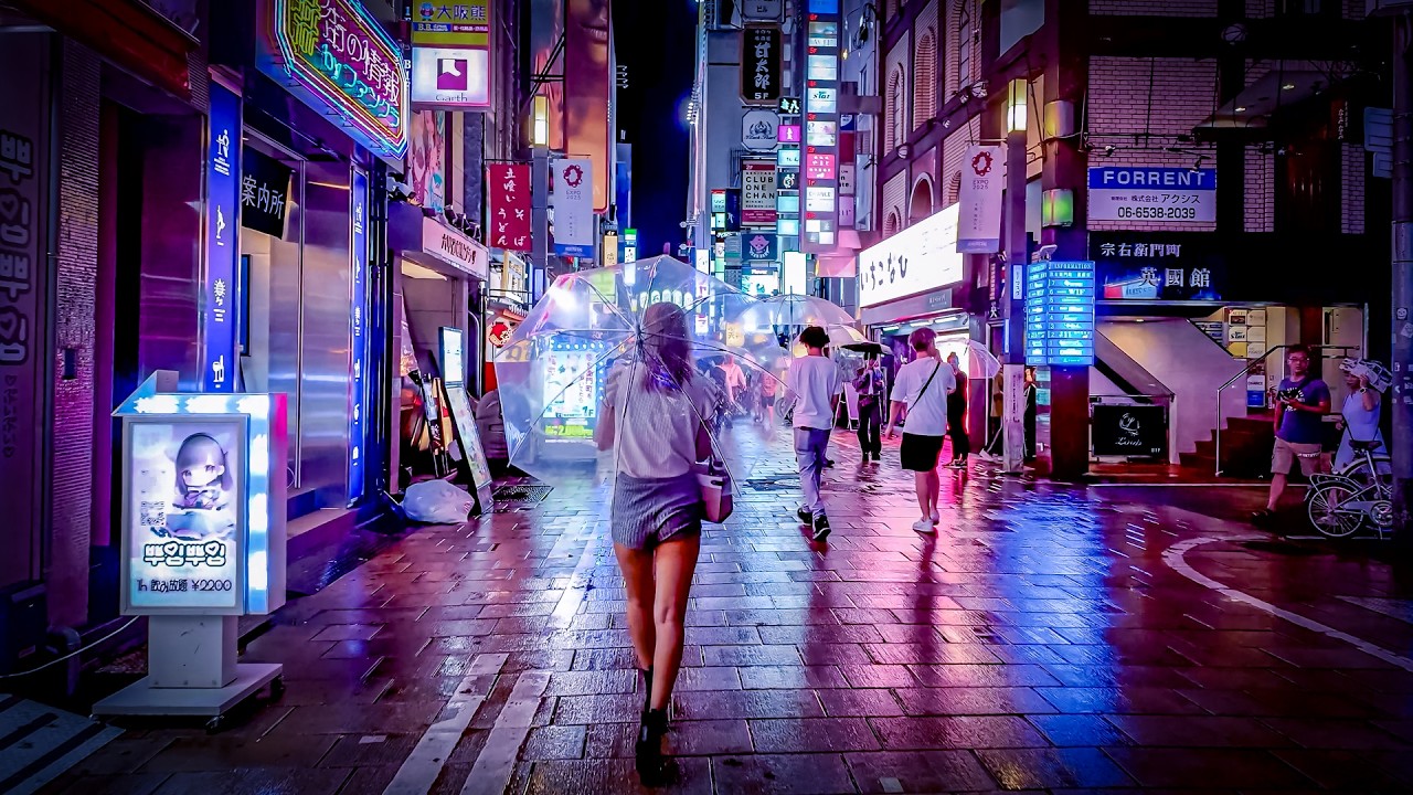 Cozy Rainy Night in Japan, Exploring Osaka Nightlife on a Summer Night
