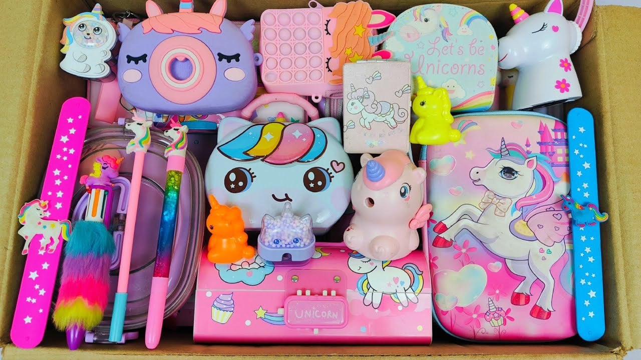 Unboxing Fancy Unicorn stationery 📚 Electric Stationery set, PiggyBank, Geometry Box, Sharpener, Pen