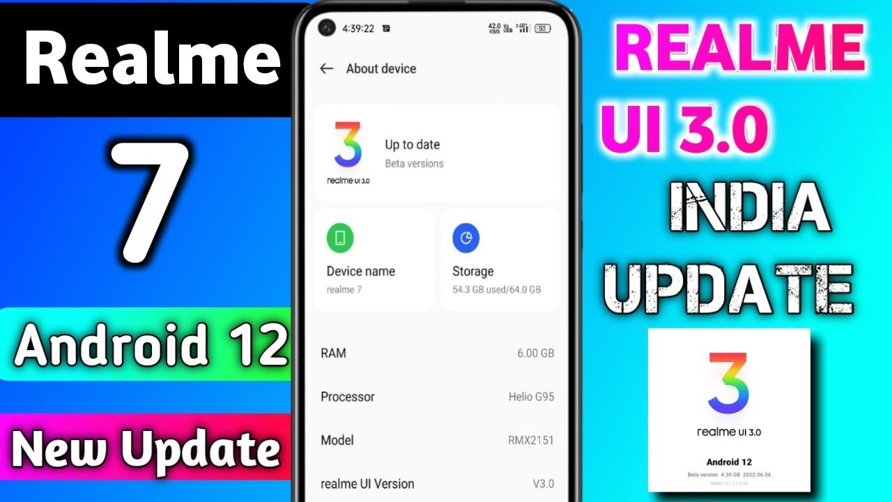 Open Beta - Realme 7 Realme Ui 3.0 & Android 12 Update in India |