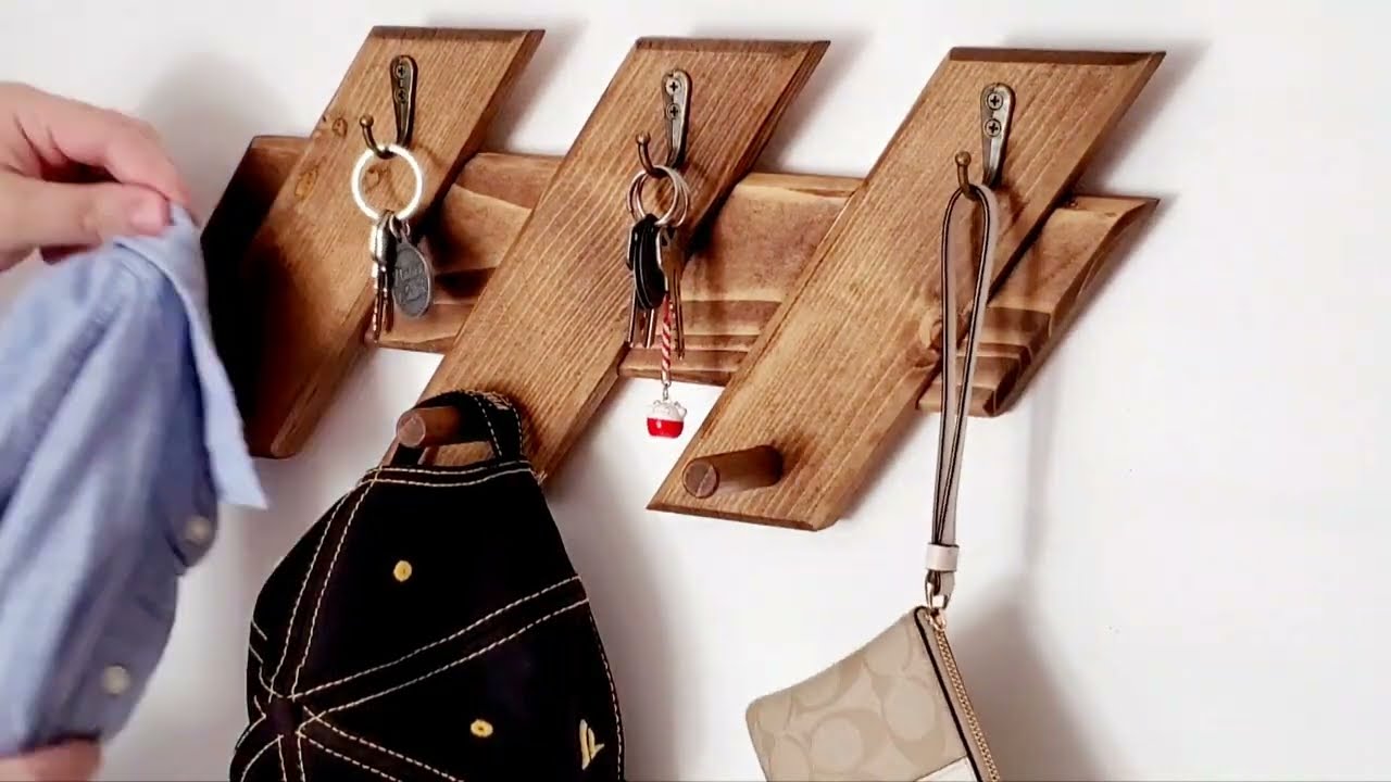 Coat Rack and Key Holder (Modern Rustic Style- Beveled Edges) Wall mounted, Entryway Organizer
