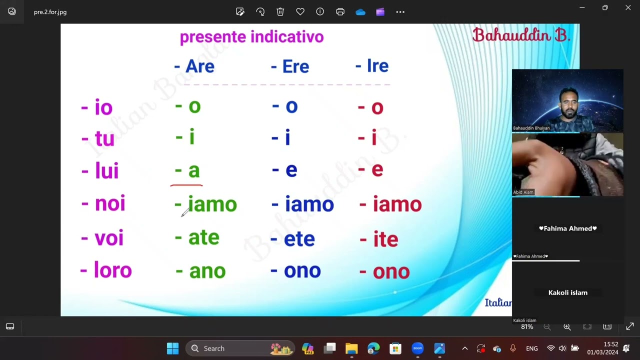 ইতালিয়ান ভাষা - 12 (first part) ইতালিয়ান ভাষার বর্তমান কাল (present tens)
