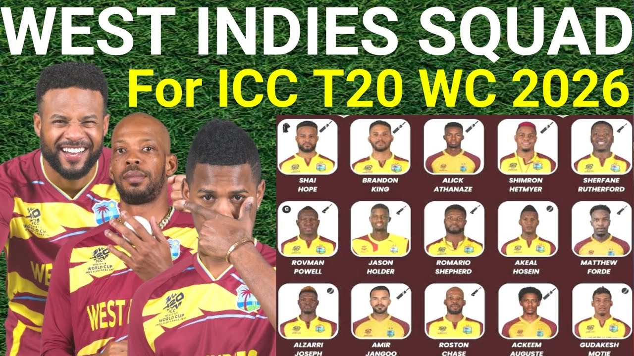 ICC T20 World Cup 2026 West Indies Squad | ICC Men's T20 World Cup 2026 |West Indies Squad T20 WC 26