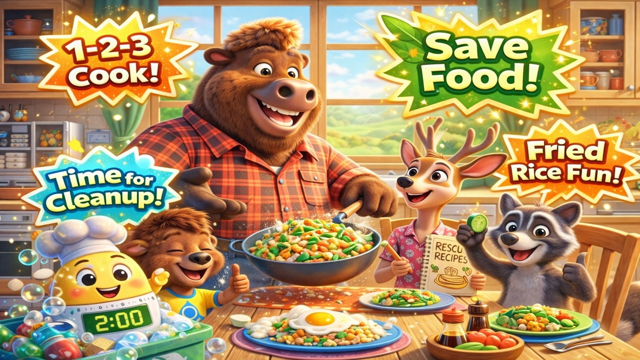 Bison Family Funtime Fried 🍚 Rice Rescue   Fun Family Cooking & Anti Waste Lesson