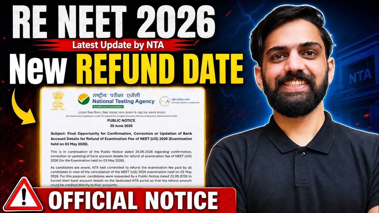 RE NEET 2026 Refund Date OUT 🔥 NTA Official Notice | Bank Details Update Last Chance