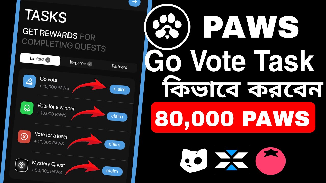 Paws Go Vote Task | Paws Mystery Quest Task | Paws Vote Task Process l Paws New Update