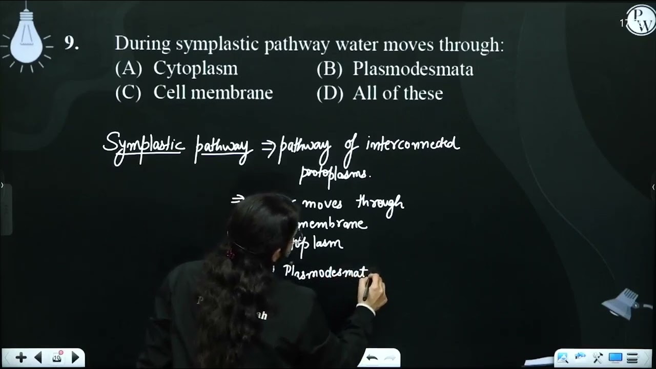During symplastic pathway water moves through:....