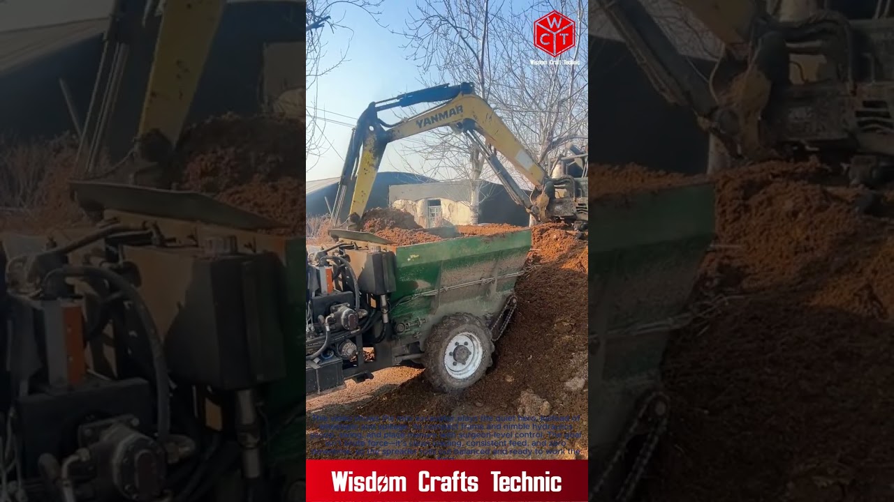 Mini Excavator Loads Manure Spreader: Efficient Muck Loading Operation