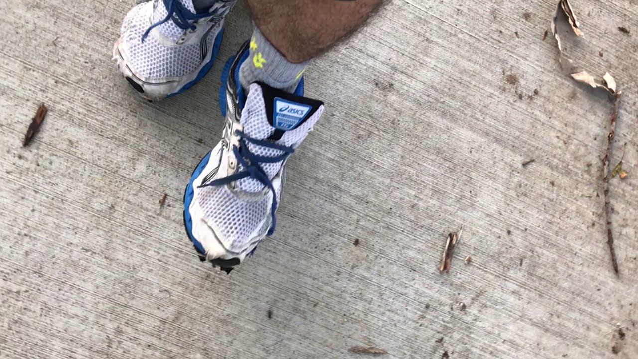 A Nice Slow Motion Toe Drag Walk Wearing My Hot Trashed ASICS Gel-Cumulus 15 Running Shoes