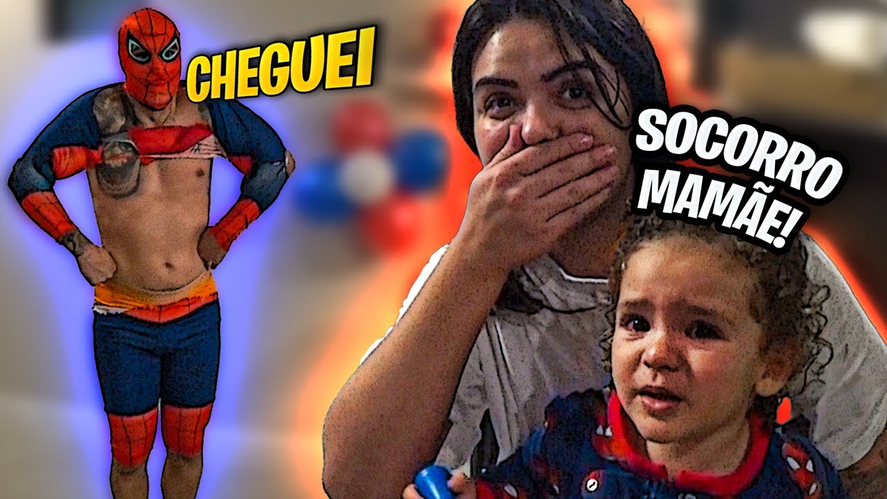 FINGI SER O HOMEM ARANHA E ENTREI NA FESTA DE ANIVERSÁRIO DO NOAH (SÓ TINHA FANTASIA INFANTIL 😂)