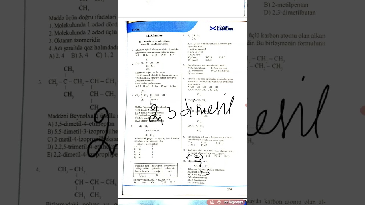 Kimya 2024 güvən,Alkanların xarakteristikası,izomerliyi və adlandırılması