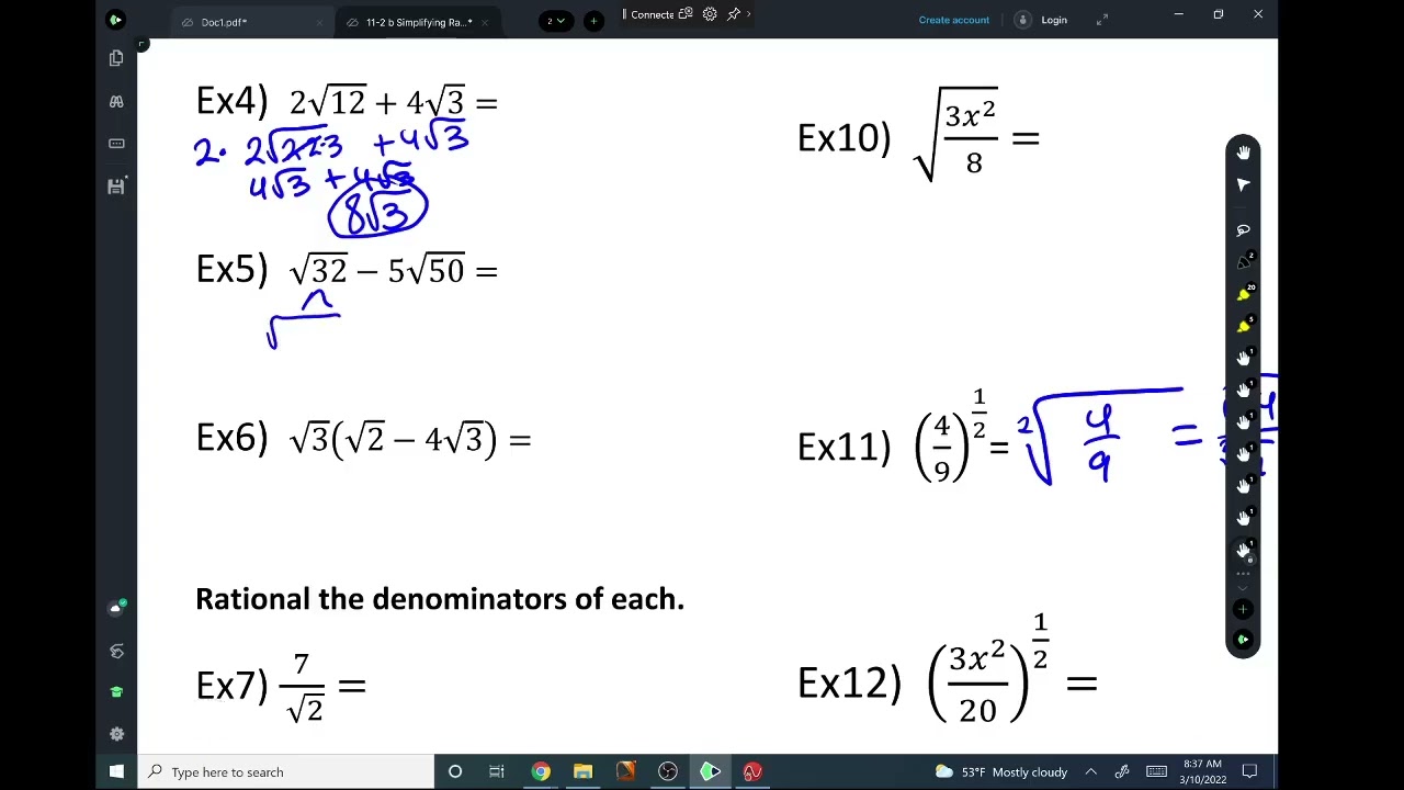 Algebra Lesson 72 Simplifying Radicals