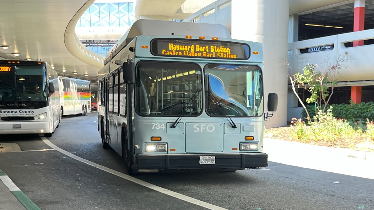 ⁴ᴷ⁶⁰ SFO Airport New Flyer C40LF #734 on GoSFO Shuttle SFO1 (SFO to Hayward BART)