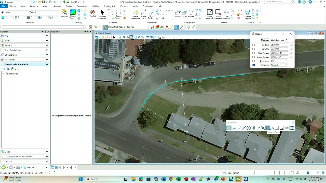 Constructing arcs tangential to lines in MicroStation, OpenRoads or OpenRail