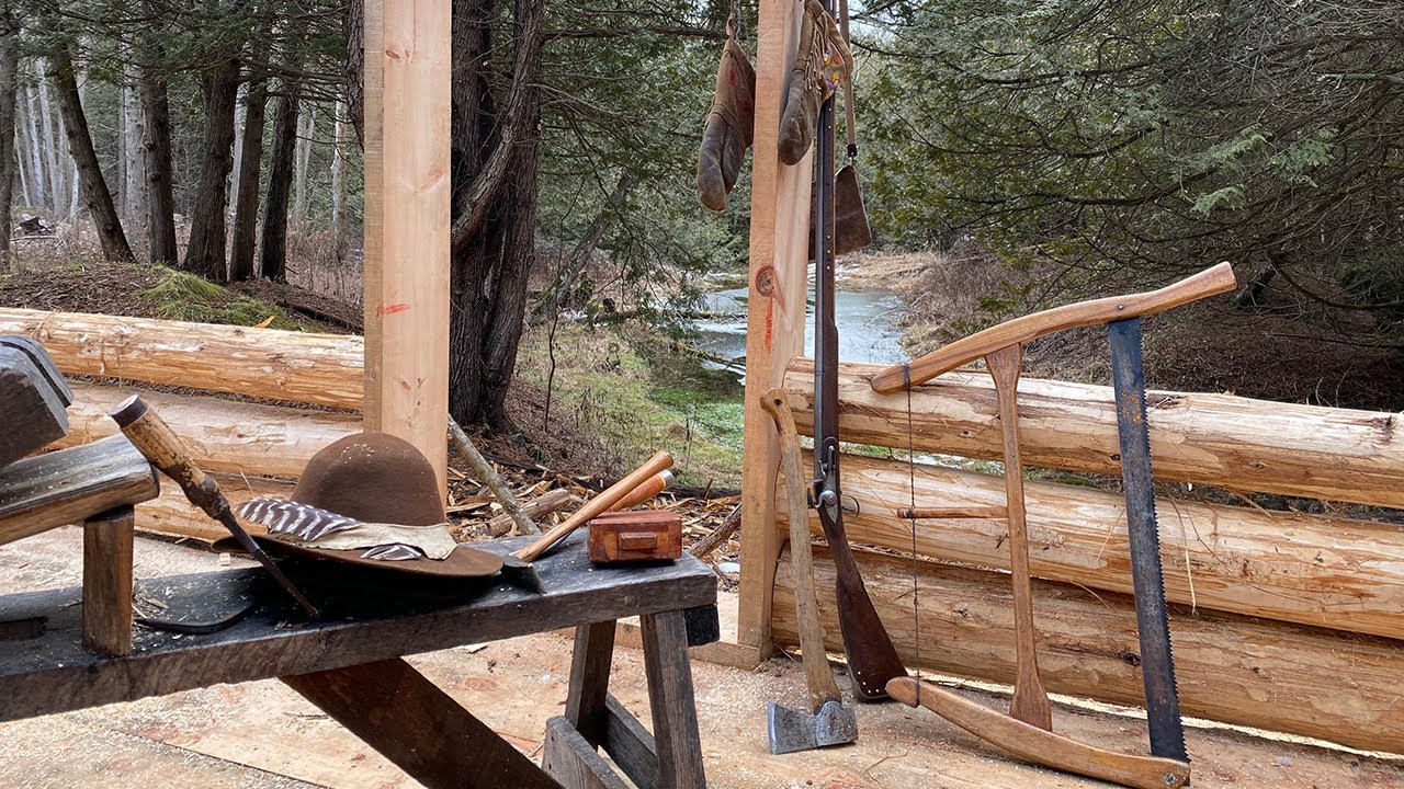 Raising and Notching the Logs | LOG CABIN BUILD | PIONEER LIFE CIRCA 1700's