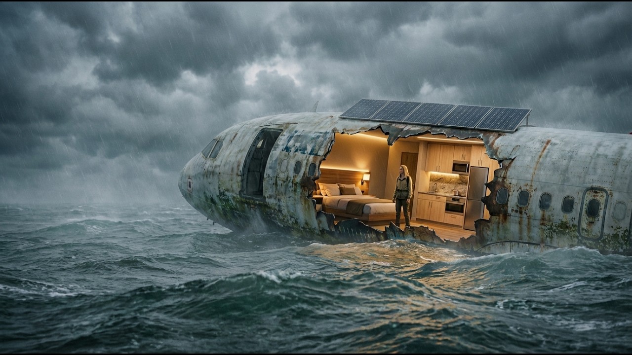 A lone woman transforms an abandoned airplane into a secret home in the middle of the sea
