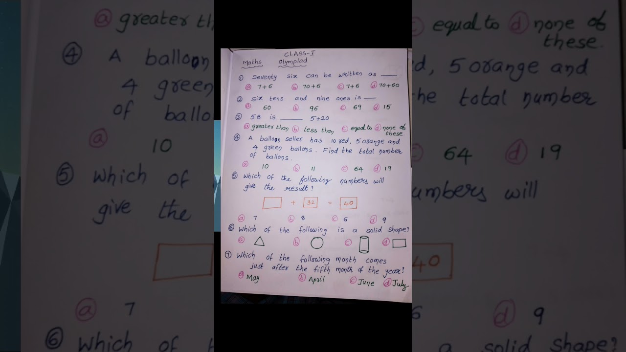 Class 1.Maths Olympiad