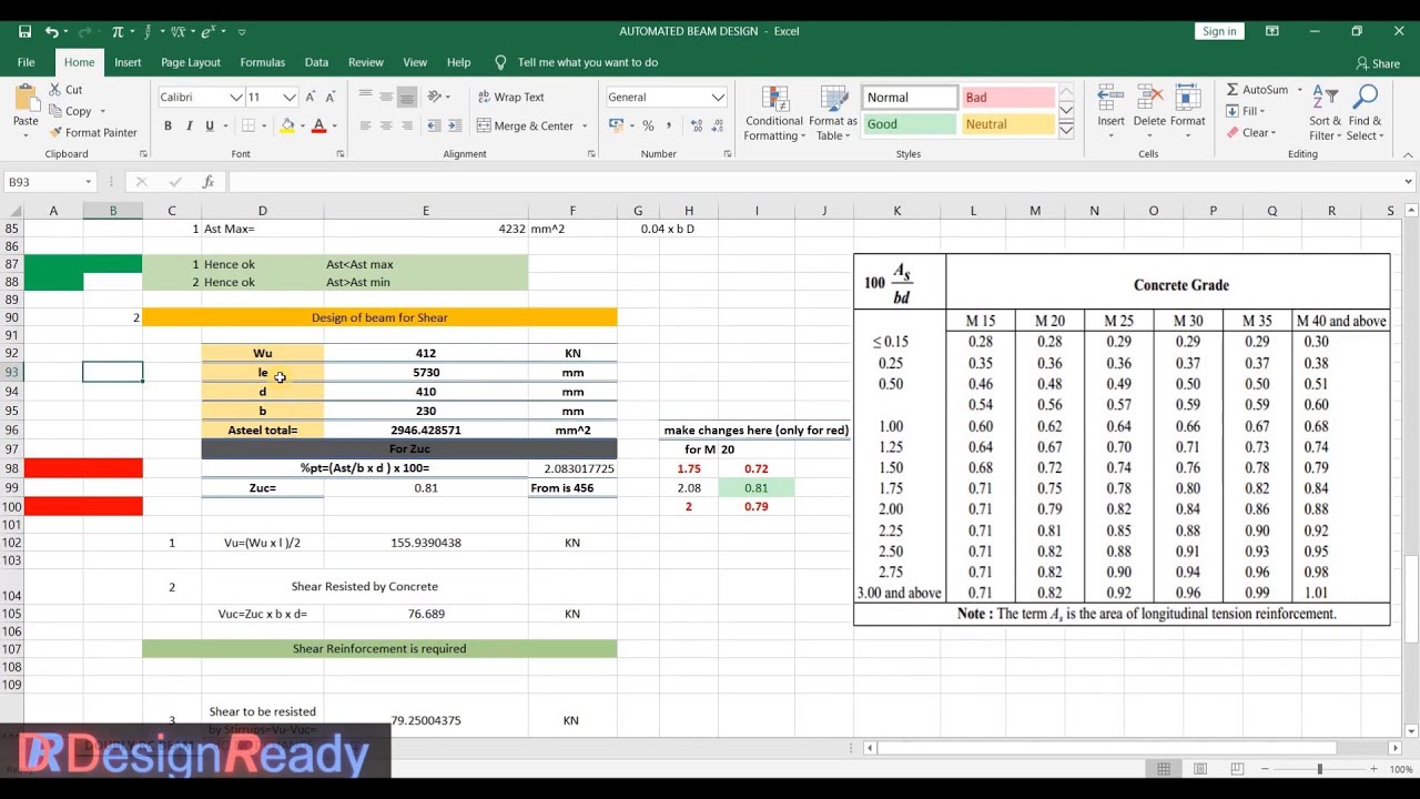 Doubly Reinforced Beam Design  [Excel Sheet IS-456] Download Free ▄︻┻═┳一