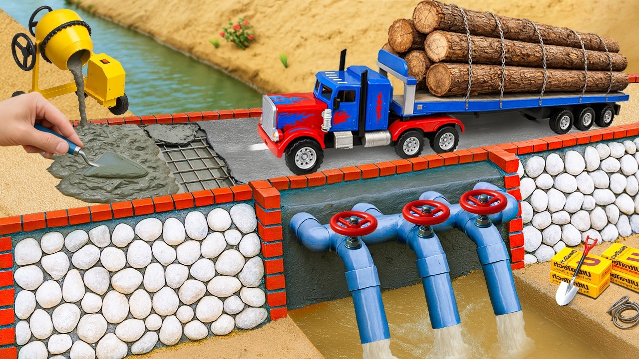 DIY Mini Truck Builds a Heavy-Duty Brick Bridge with Triple Drainage Pipes | Science Project