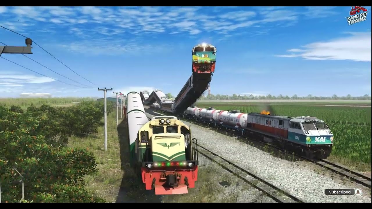 Kereta Api CVC203 CC206 CC201 Bersengolan Di Persimpangan Sampai Loncat Loncat Tembus