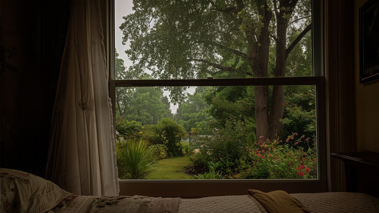 Cozy POV Summer Garden Window Rain 🌧️Rain Ambience For Reading, Sleeping, Studying, Etc.