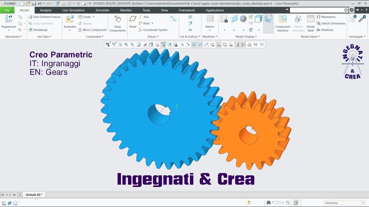 Creo Parametric 12 - CONNESSIONE INGRANAGGI - Lezione n°9 per Avanzati