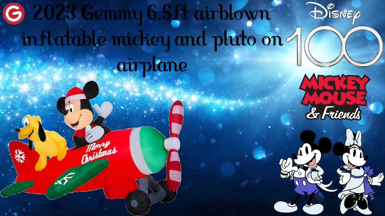 Gemmy 2023 6.5 ft Airblown inflatable animated Mickey and Pluto on plane.