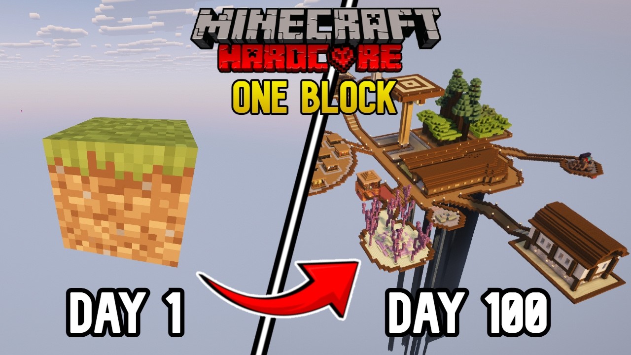 I Survived 100 Days on ONE BLOCK in Minecraft Hardcore